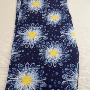 Fabulegs Blue Daisy Leggings White Flower Print Stretch Pull On